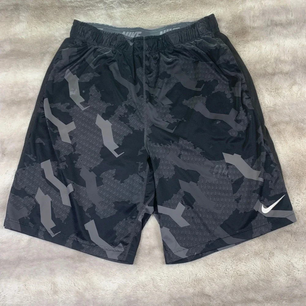 Nike Dri-FIT Mens Camo Athletic Shorts Grey Black Digital Camouflage Large